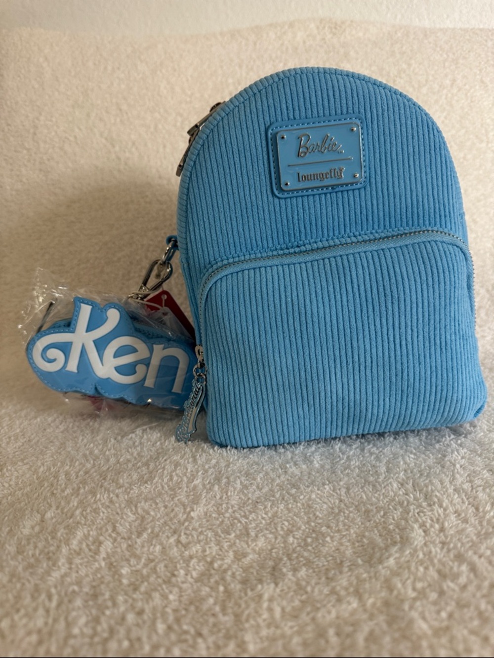 Loungefly Barbie Light Blue Corduroy Mini Backpack with Ken Charm